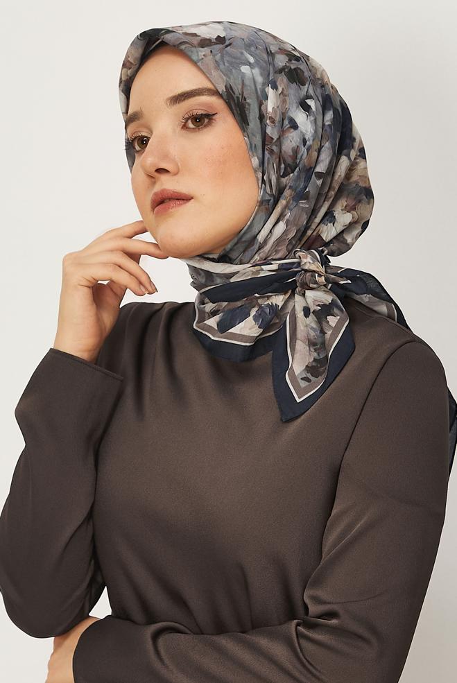 Hijab clothing NAVY BLUE ALVINA PATTERNED SCARF 8627 - ALVİNA