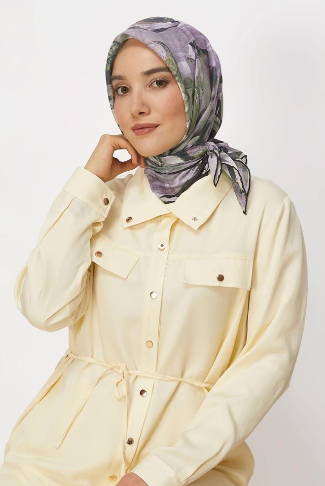 Vêtements hijab KAKI ALVINA ÉCHARPE NATURELLE À MOTIFS 8633 - ALVİNA
