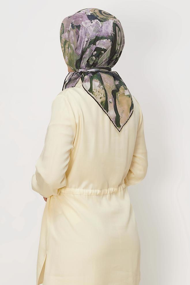 Vêtements hijab KAKI ALVINA ÉCHARPE NATURELLE À MOTIFS 8633 - ALVİNA
