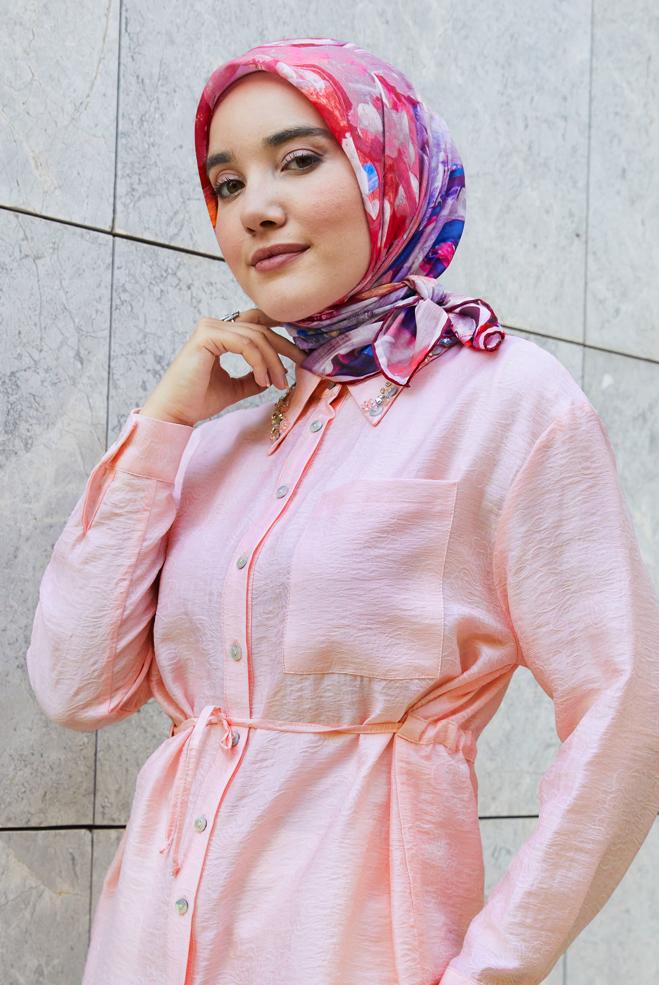 Hijab clothing FUCHSIA ALVINA PATTERNED NATURAL SCARF 8633 - ALVİNA