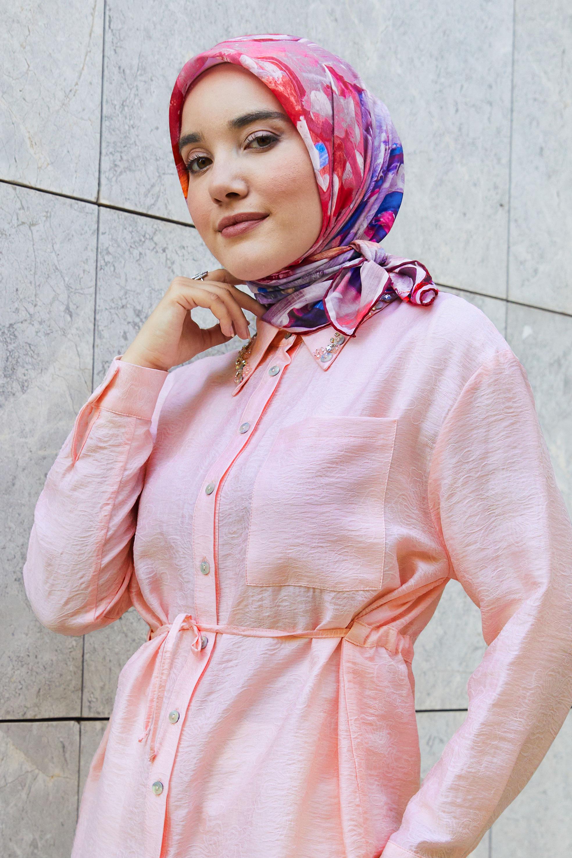 Hijab clothing FUCHSIA ALVINA PATTERNED NATURAL SCARF 8633
