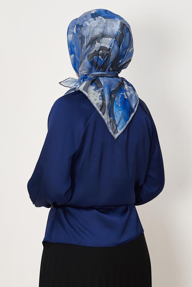 Hijab clothing NAVY BLUE ALVINA PATTERNED NATURAL SCARF 8633 - ALVİNA