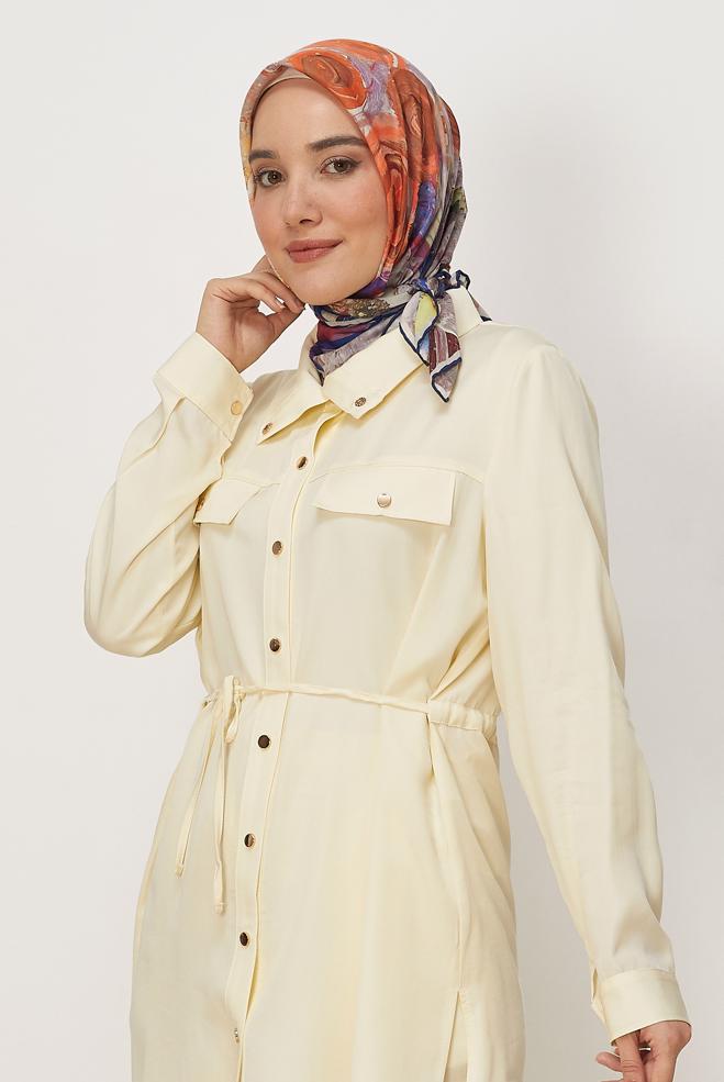 Vêtements hijab BLEU MARINE ALVINA ÉCHARPE NATURELLE À MOTIFS 8633 - ALVİNA