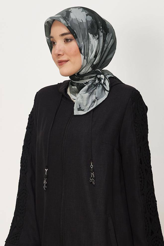 Hijab clothing BLACK ALVINA PATTERNED NATURAL SCARF 8634 - ALVİNA