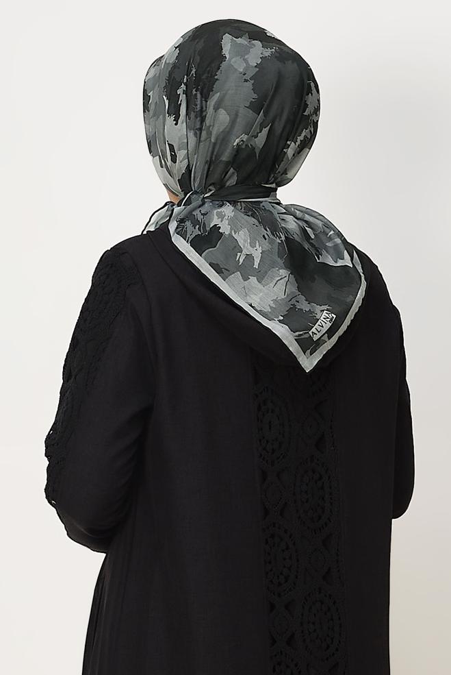 Hijab clothing BLACK ALVINA PATTERNED NATURAL SCARF 8634 - ALVİNA