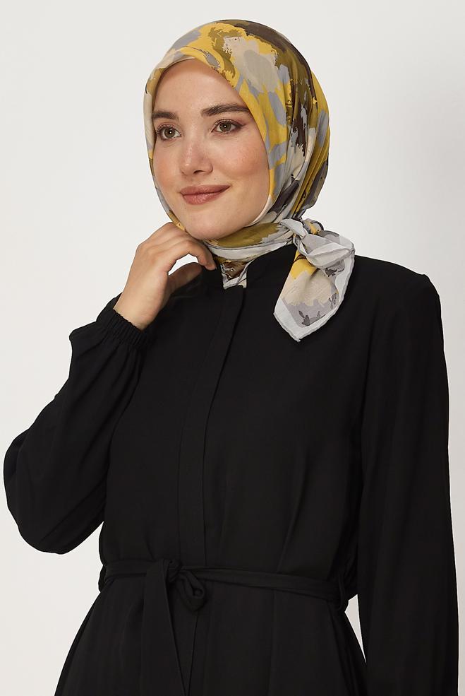 Tesettür giyim GRİ ALVİNA DESENLİ NATURAL EŞARP 8634 - ALVİNA