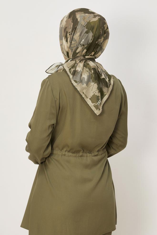 Vêtements hijab KAKI ÉCHARPE NATUREL À MOTIFS ALVINA 8634 - ALVİNA