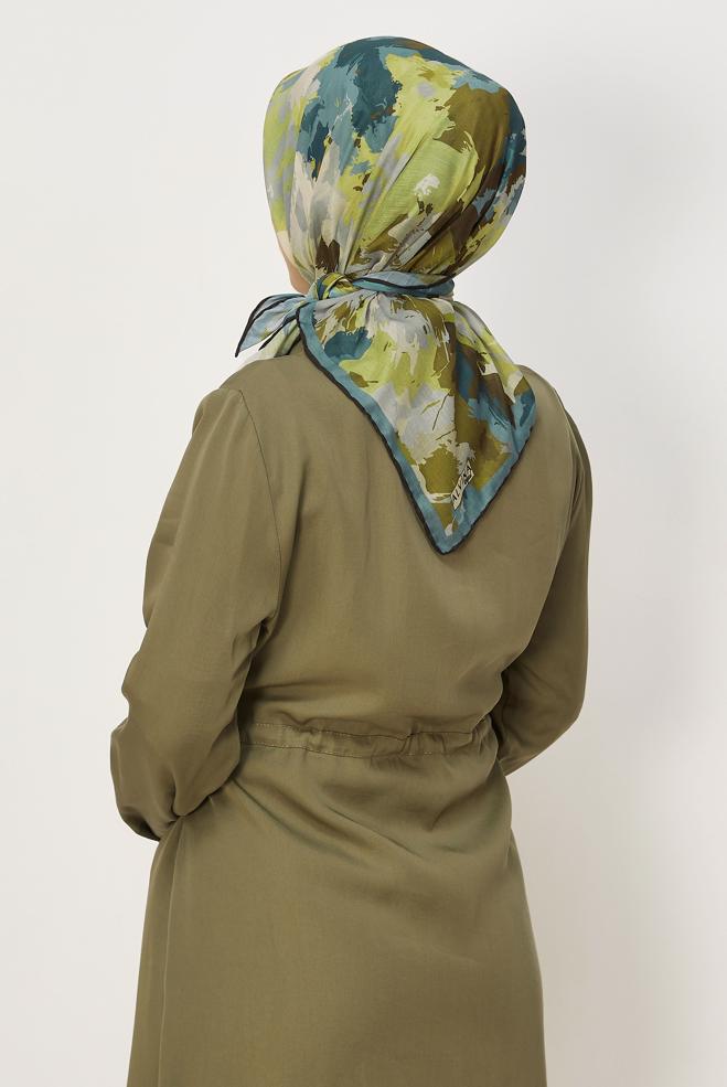 Vêtements hijab BLEU ÉCHARPE NATUREL À MOTIFS ALVINA 8634 - ALVİNA