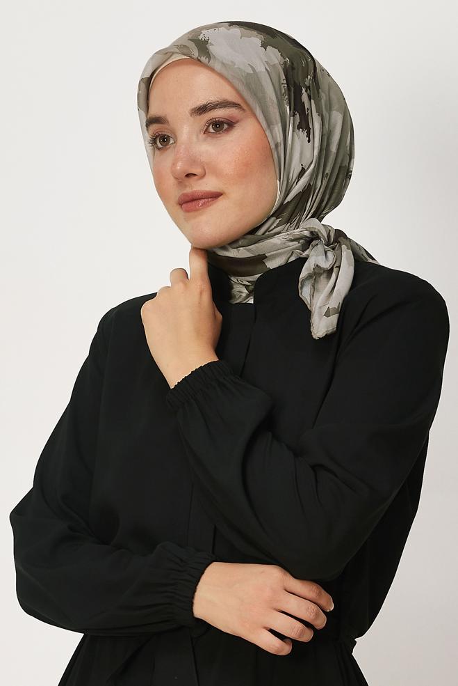 Tesettür giyim VİZON ALVİNA DESENLİ NATURAL EŞARP 8634 - ALVİNA