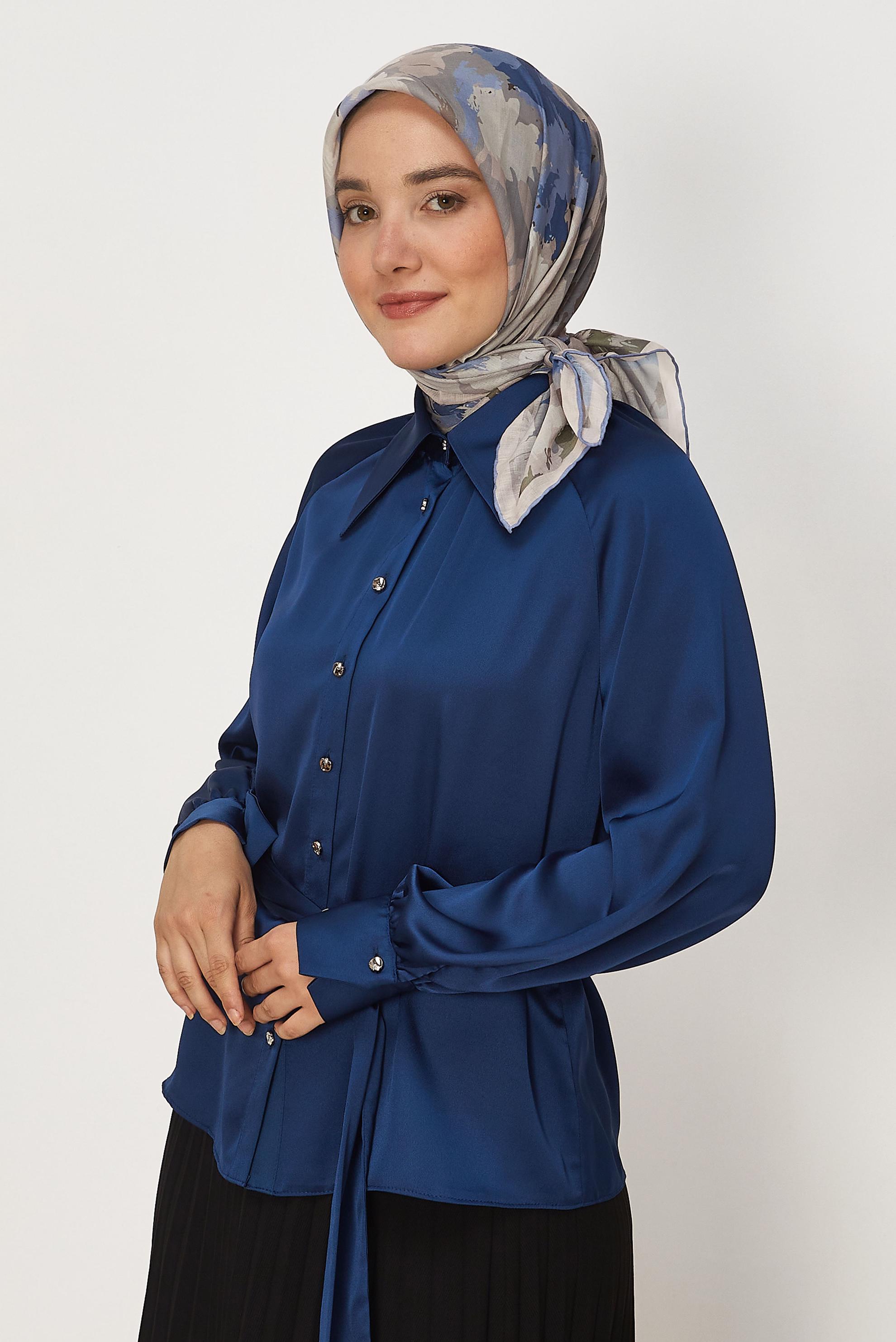 Hijab clothing NAVY BLUE ALVINA PATTERNED NATURAL SCARF 8634