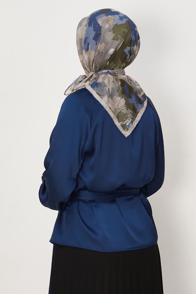 Hijab clothing NAVY BLUE ALVINA PATTERNED NATURAL SCARF 8634 - ALVİNA