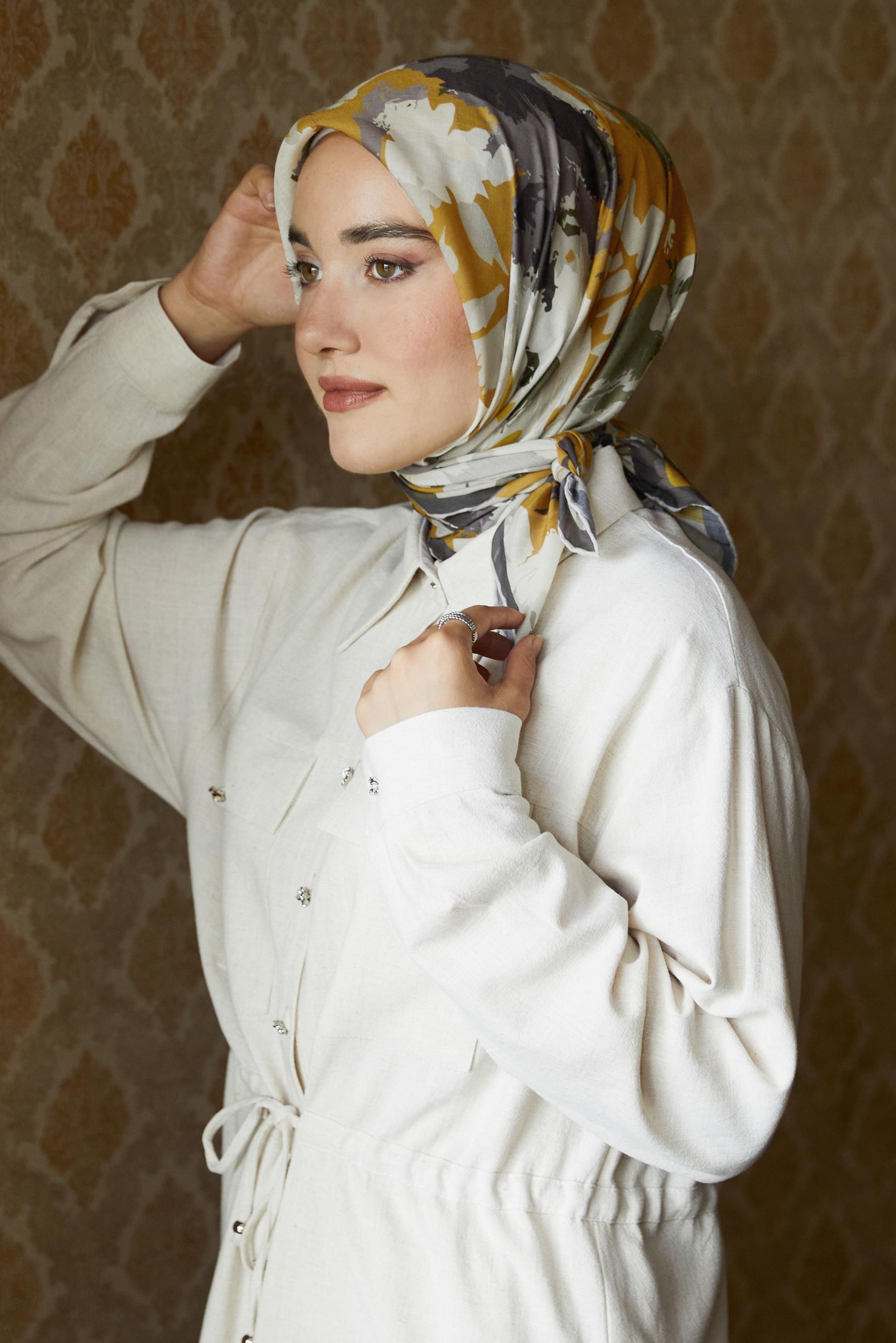 Tesettür giyim HAKİ ALVİNA DESENLİ NATURAL EŞARP 8634