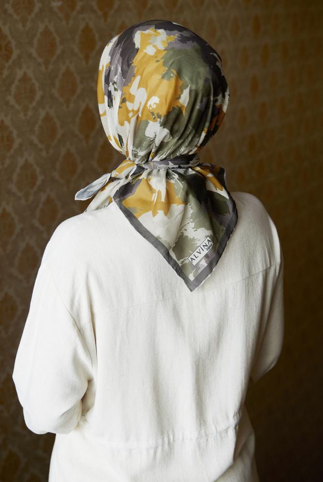 Vêtements hijab KAKI ÉCHARPE NATUREL À MOTIFS ALVINA 8634 - ALVİNA