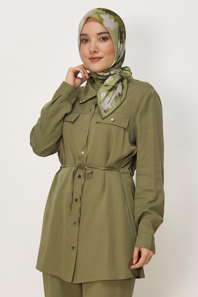 Vêtements hijab VERT ÉCHARPE NATUREL À MOTIFS ALVINA 8634 - ALVİNA