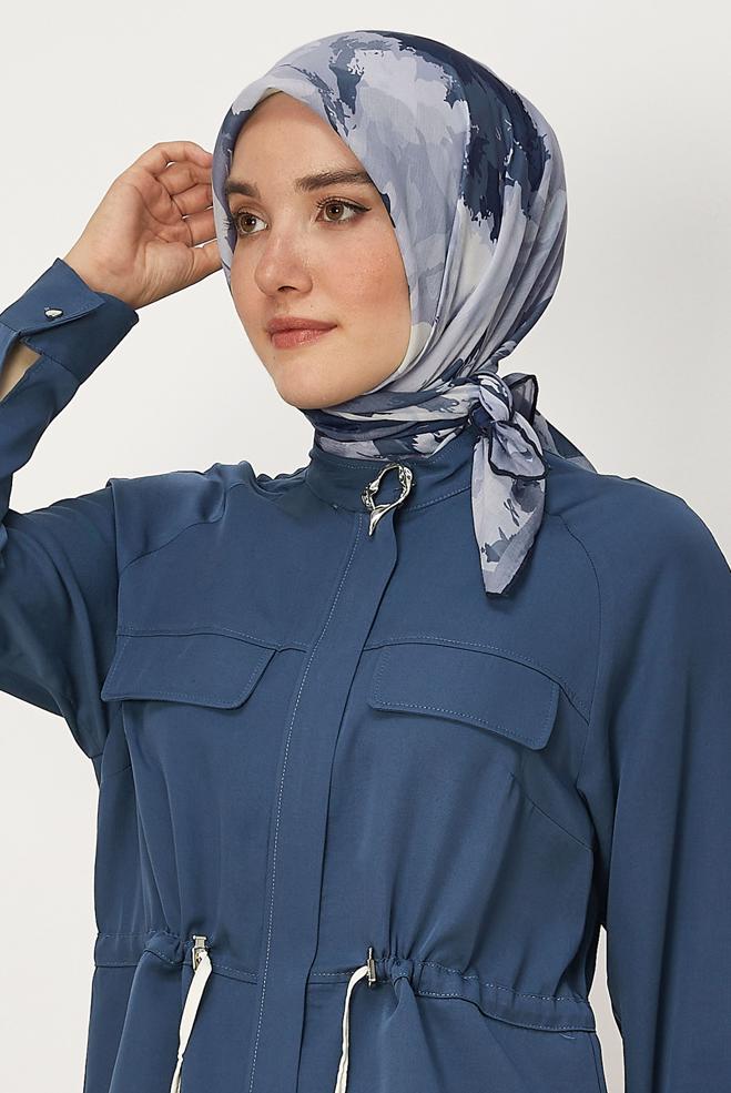 Vêtements hijab BLEU MARINE ÉCHARPE NATUREL À MOTIFS ALVINA 8634 - ALVİNA