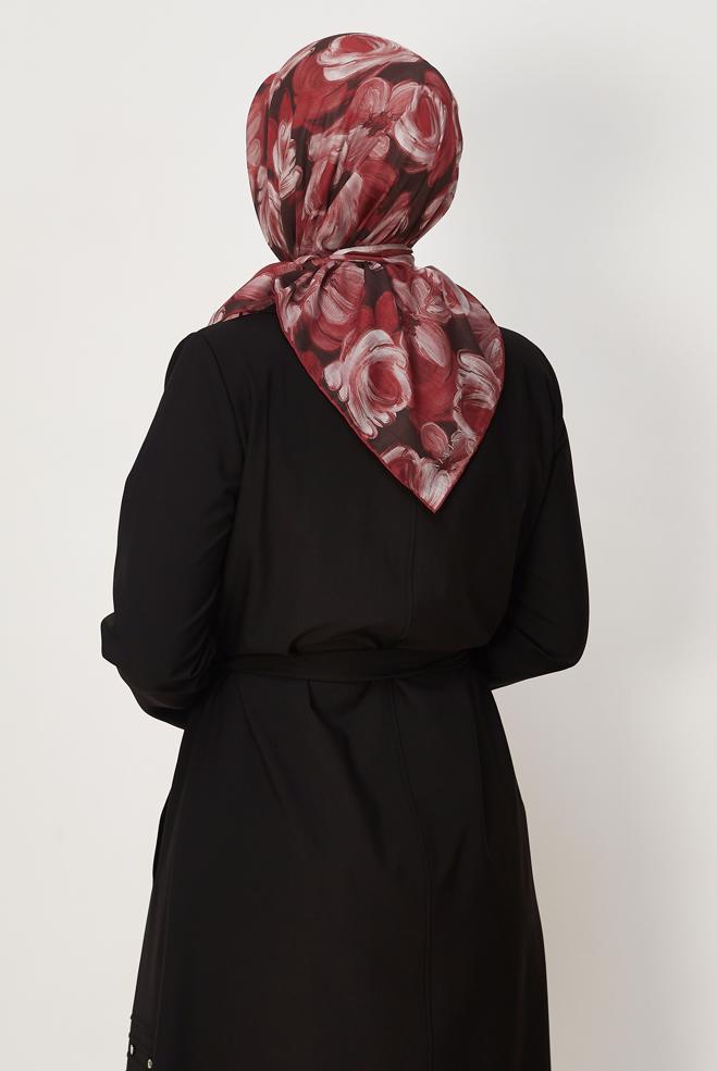 Vêtements hijab ROUGE ÉCHARPE NATUREL À MOTIFS ALVINA 8636 - ALVİNA