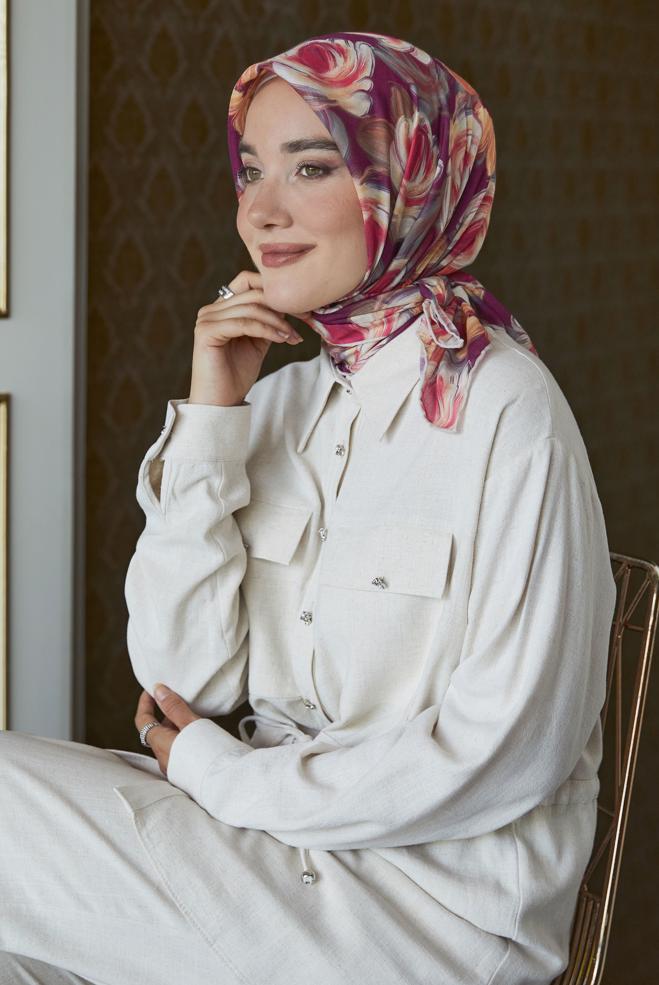 Vêtements hijab BEIGE ÉCHARPE NATUREL À MOTIFS ALVINA 8636 - ALVİNA