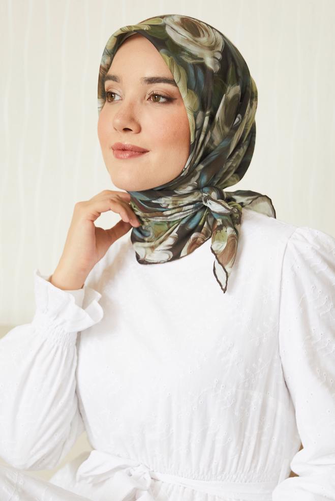 Vêtements hijab KAKI ÉCHARPE NATUREL À MOTIFS ALVINA 8636 - ALVİNA