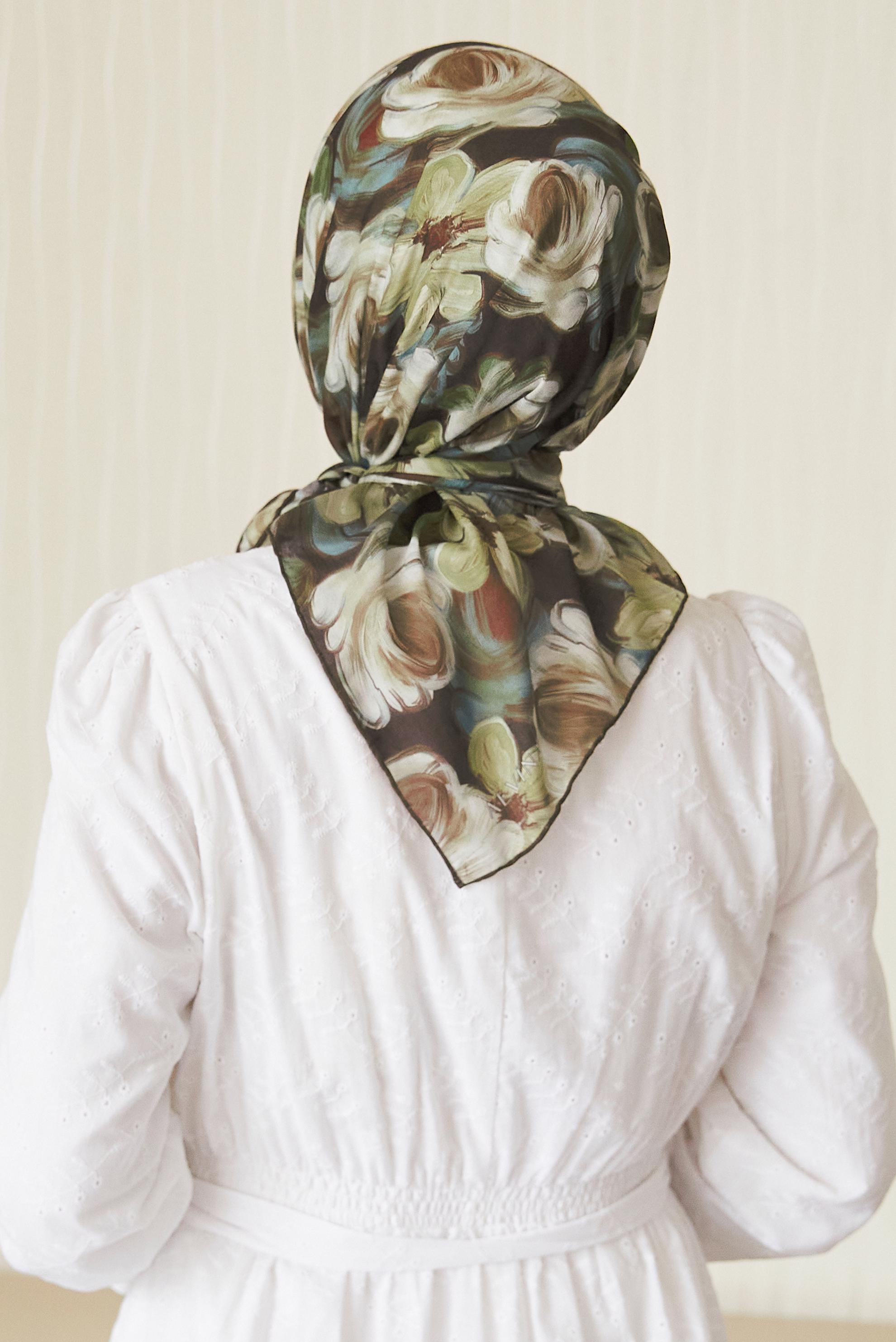 Vêtements hijab KAKI ÉCHARPE NATUREL À MOTIFS ALVINA 8636