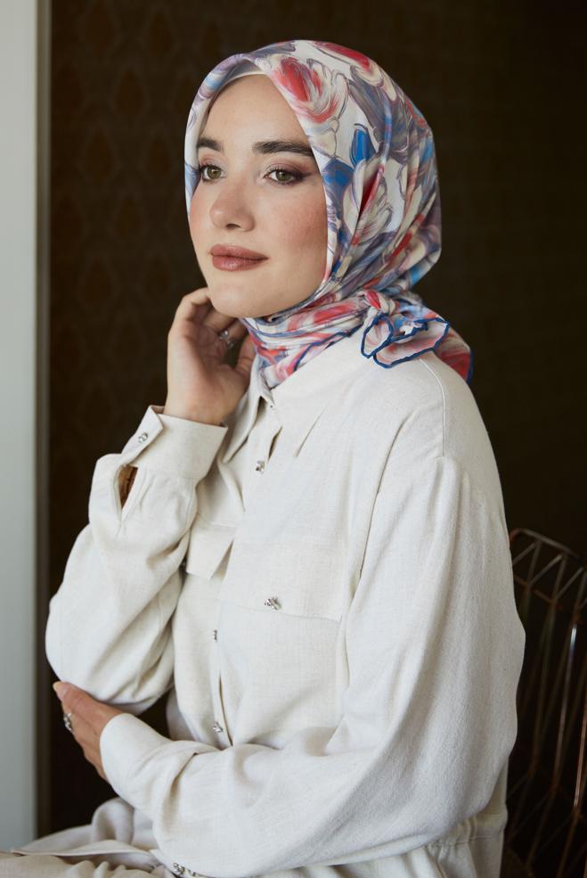 Vêtements hijab BLEU MARINE ÉCHARPE NATUREL À MOTIFS ALVINA 8636 - ALVİNA