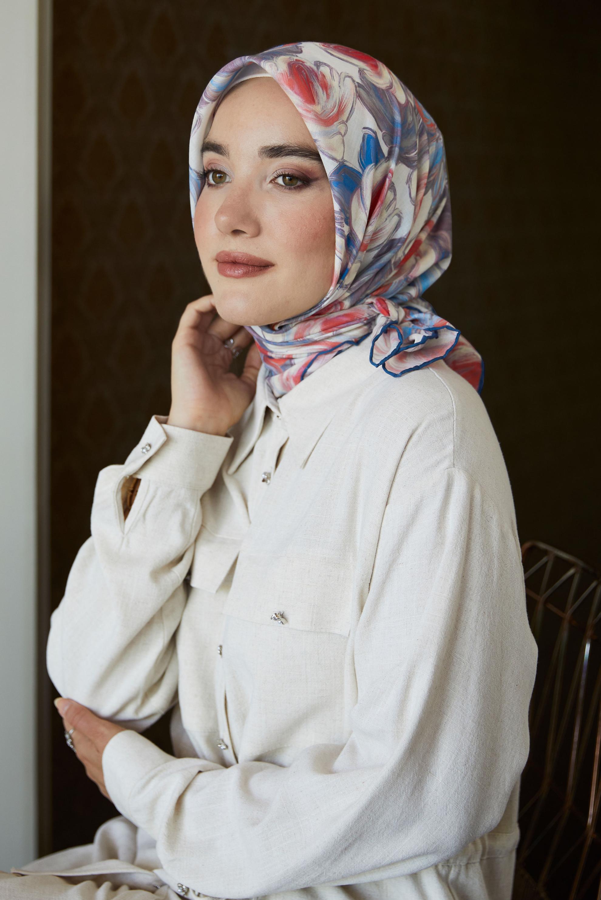 Tesettür giyim LACİVERT ALVİNA DESENLİ NATUREL EŞARP 8636