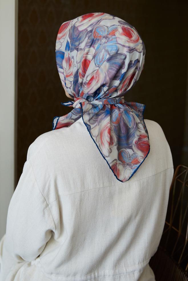 Vêtements hijab BLEU MARINE ÉCHARPE NATUREL À MOTIFS ALVINA 8636 - ALVİNA
