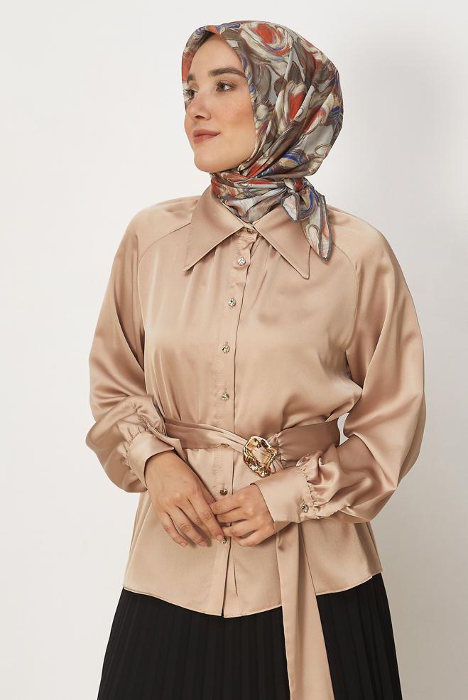 Hijab clothing MINK ALVINA PATTERNED NATURAL SCARF 8636 - ALVİNA