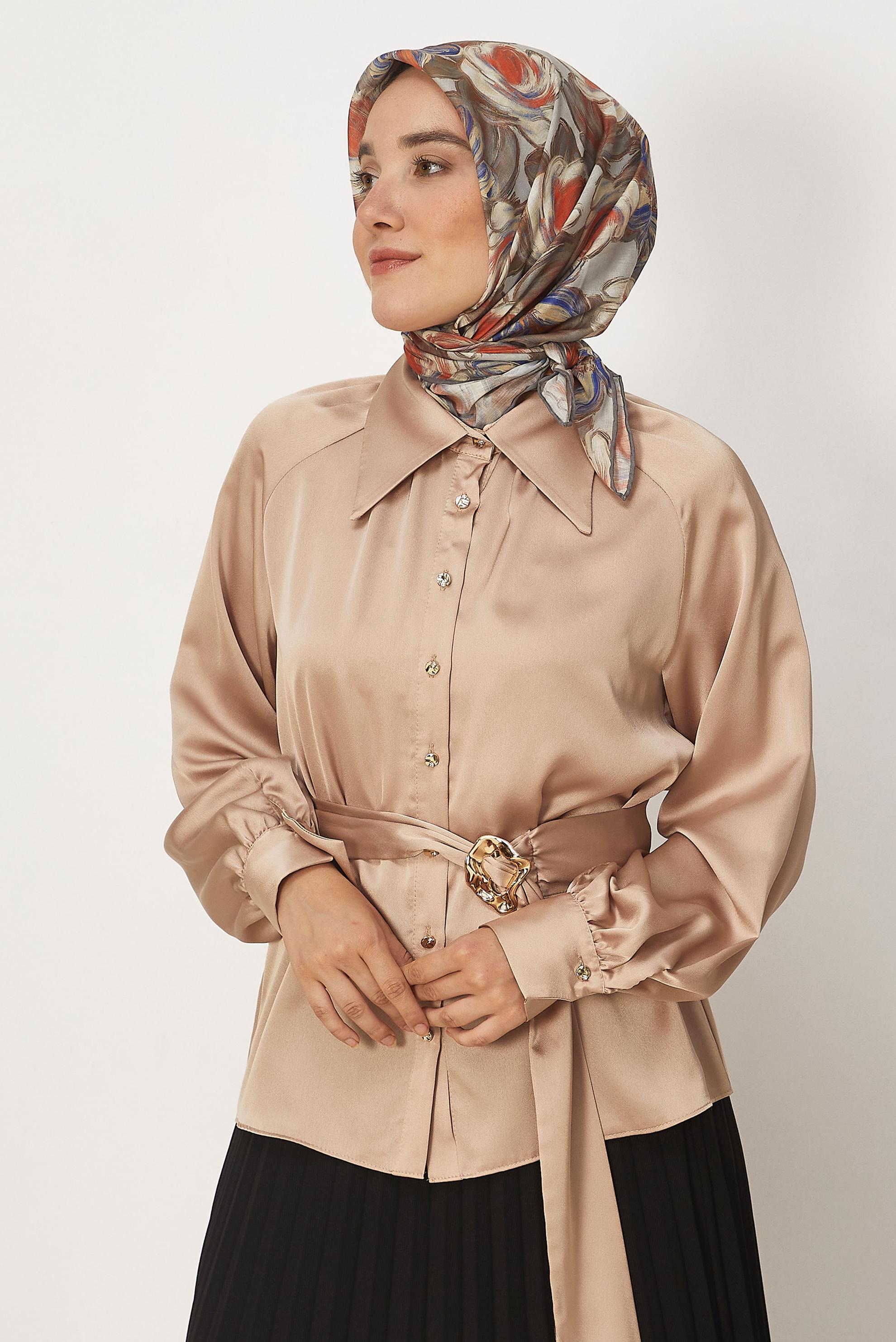Hijab clothing MINK ALVINA PATTERNED NATURAL SCARF 8636