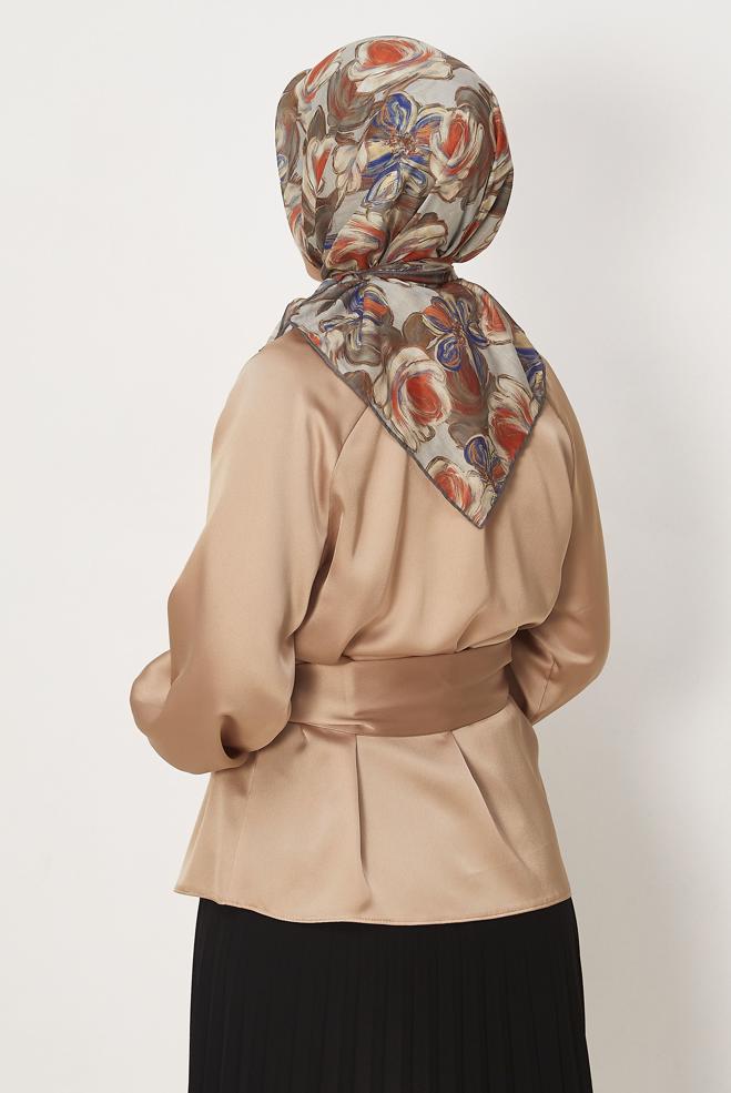 Hijab clothing MINK ALVINA PATTERNED NATURAL SCARF 8636 - ALVİNA