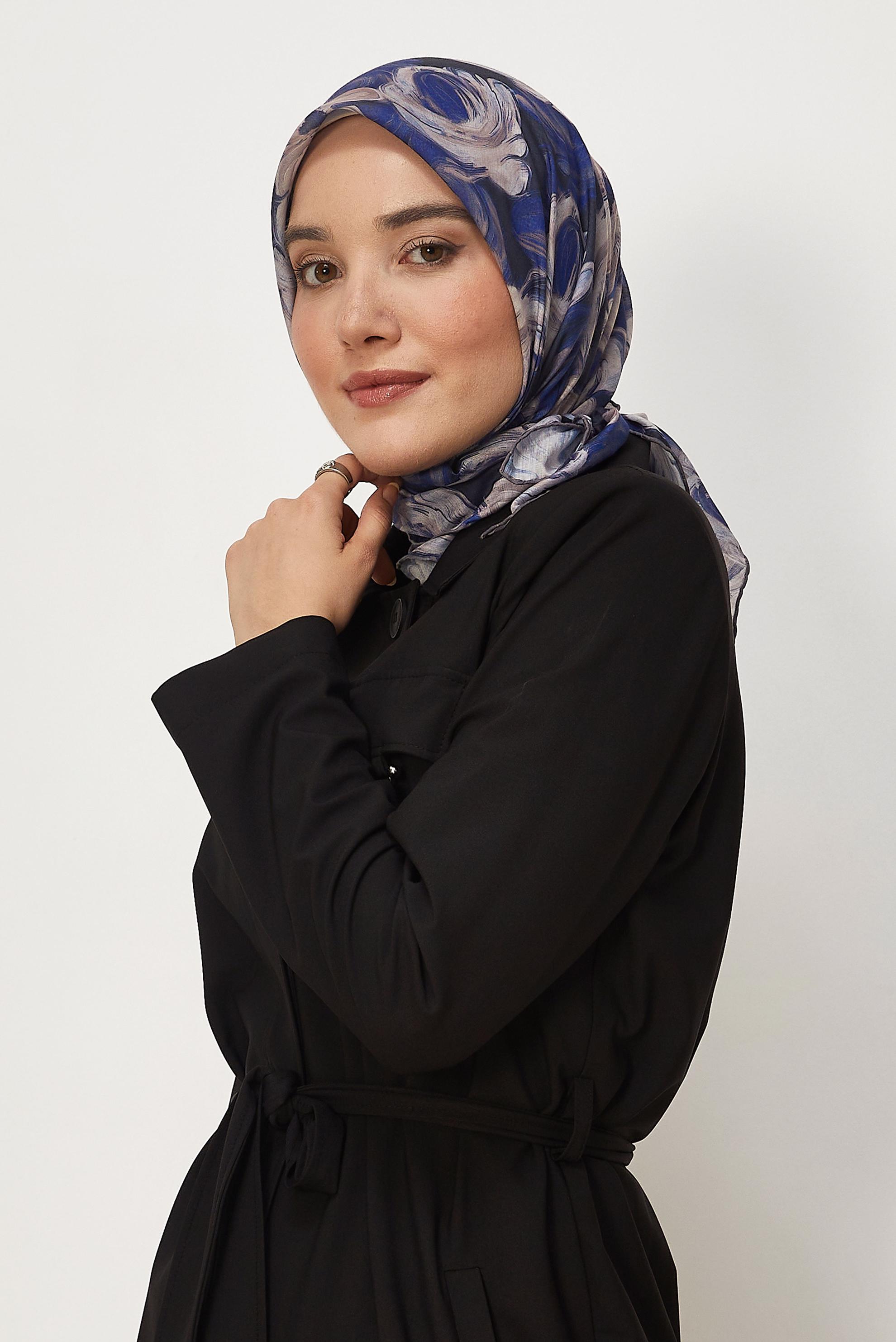 Vêtements hijab BLEU MARINE ÉCHARPE NATUREL À MOTIFS ALVINA 8636
