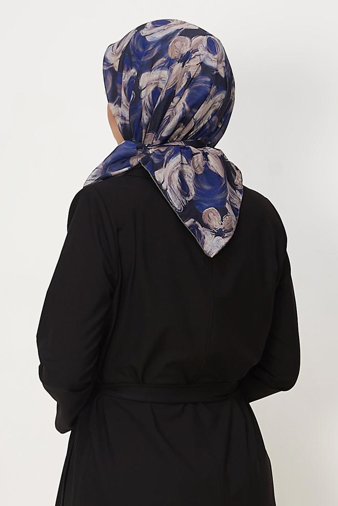 Vêtements hijab BLEU MARINE ÉCHARPE NATUREL À MOTIFS ALVINA 8636 - ALVİNA