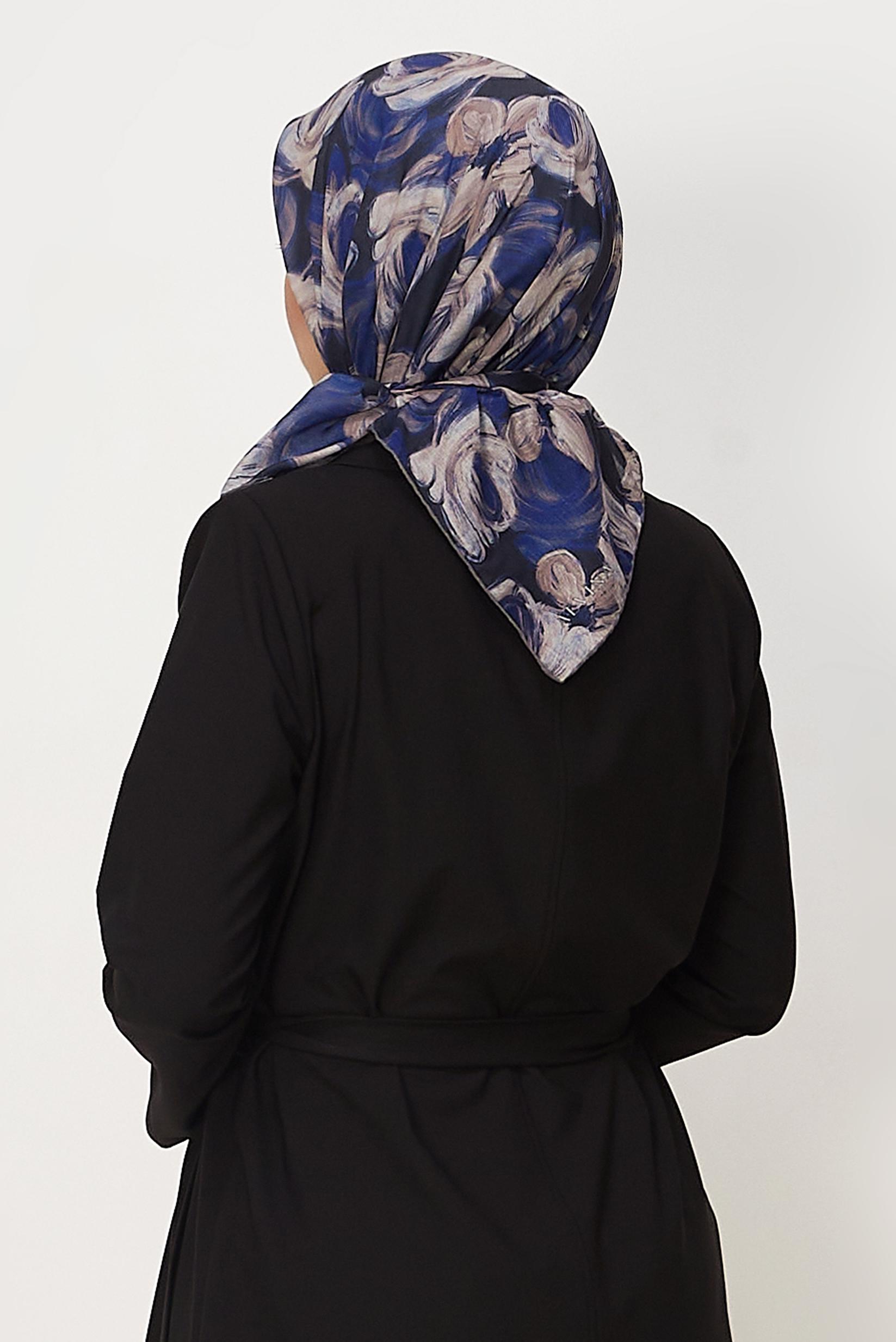 Vêtements hijab BLEU MARINE ÉCHARPE NATUREL À MOTIFS ALVINA 8636