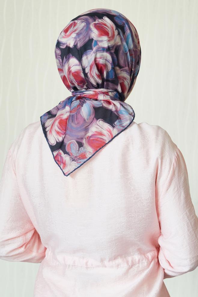Hijab clothing NAVY BLUE ALVINA PATTERNED NATURAL SCARF 8636 - ALVİNA