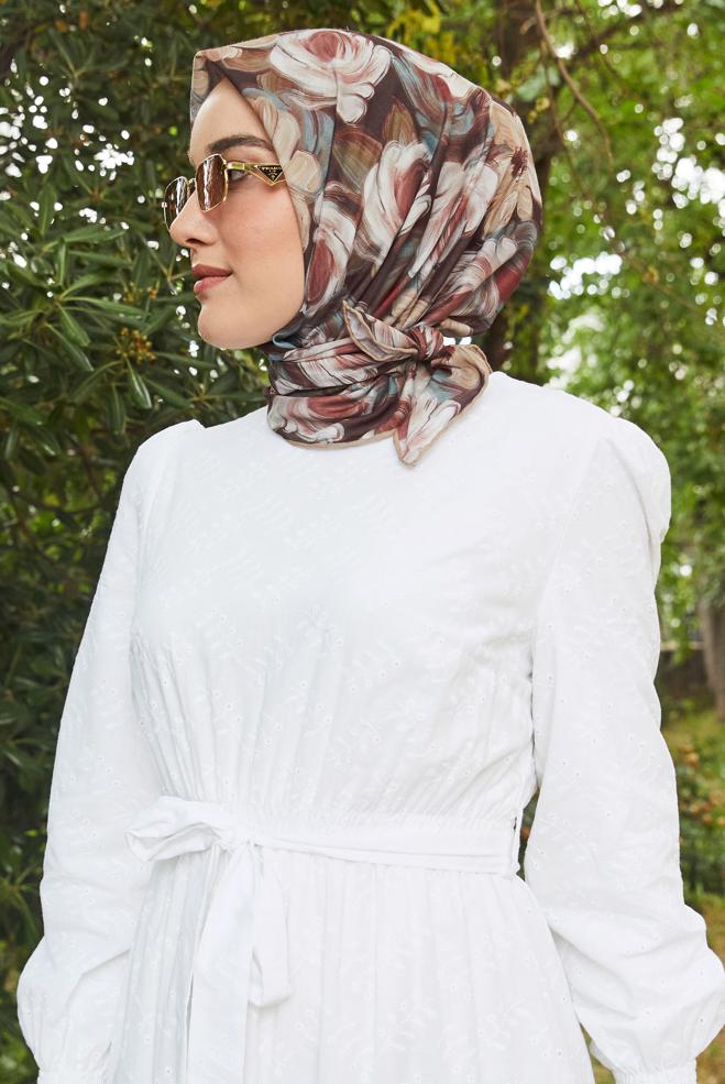 Vêtements hijab BEIGE ÉCHARPE NATUREL À MOTIFS ALVINA 8636 - ALVİNA