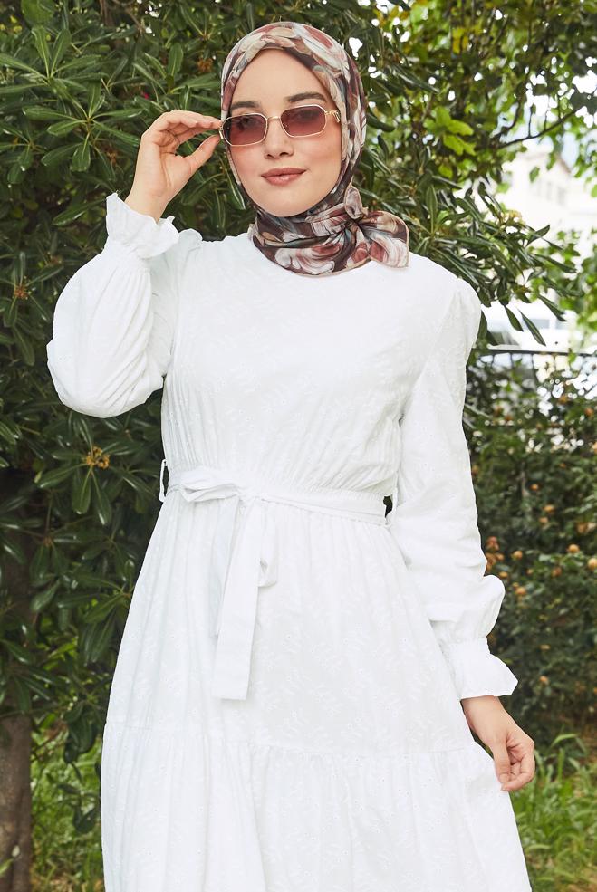 Vêtements hijab BEIGE ÉCHARPE NATUREL À MOTIFS ALVINA 8636 - ALVİNA
