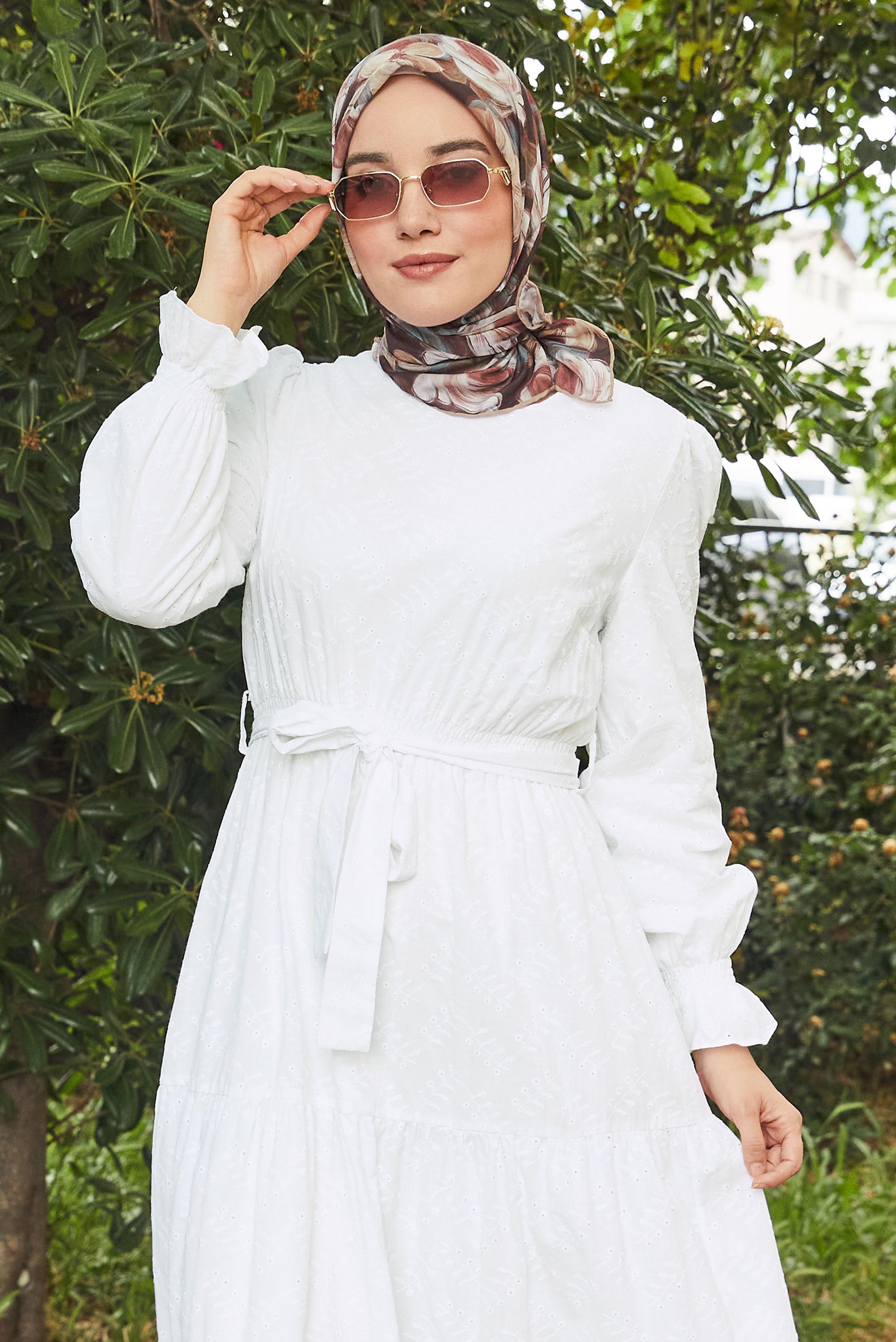 Vêtements hijab BEIGE ÉCHARPE NATUREL À MOTIFS ALVINA 8636