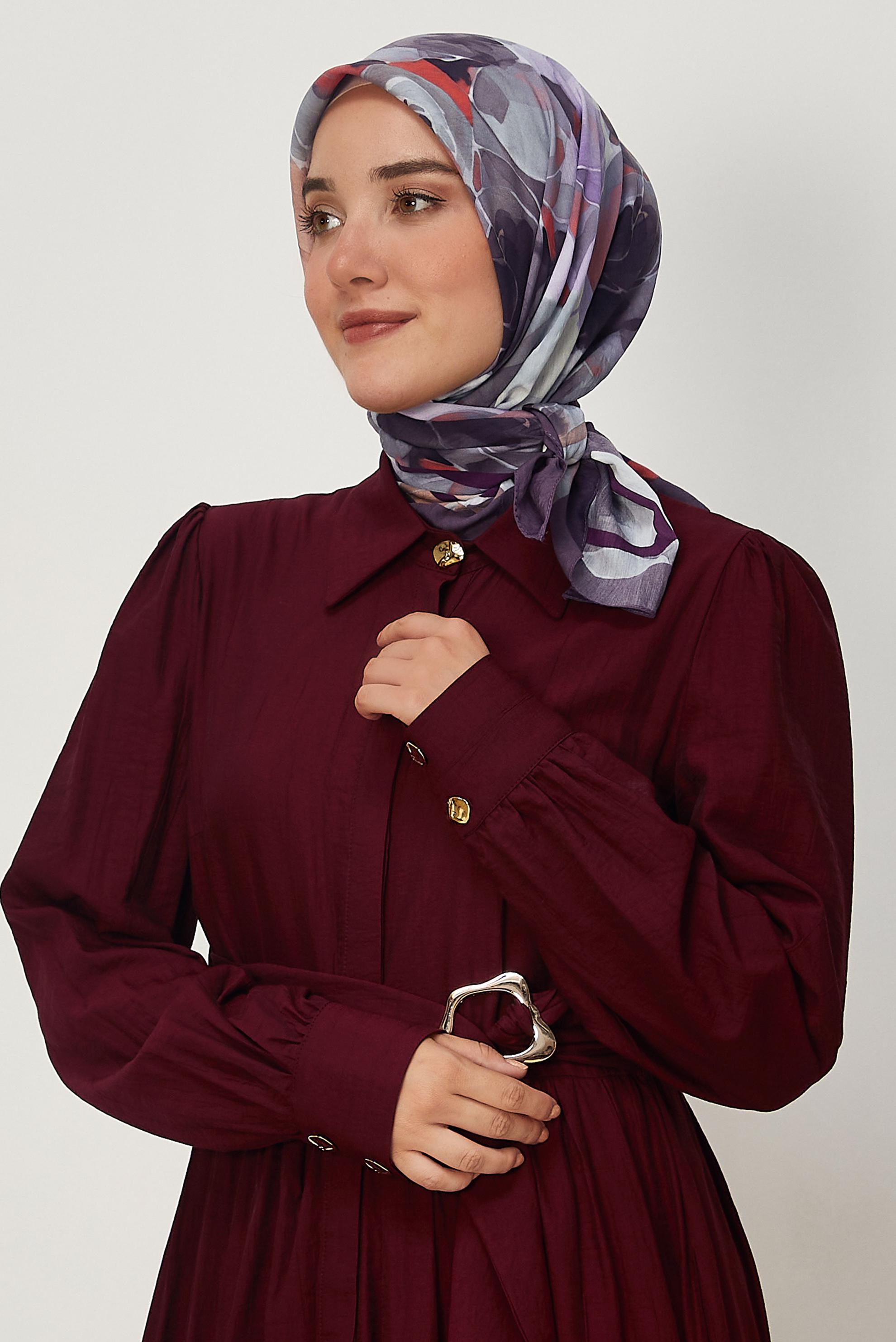 Tesettür giyim MOR ALVİNA DESENLİ VİSKON EŞARP 8639