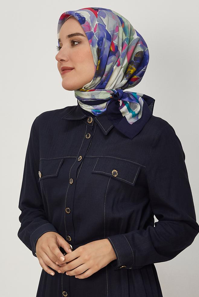 Hijab clothing NAVY BLUE ALVINA PATTERNED VISCOSE SCARF 8639 - ALVİNA