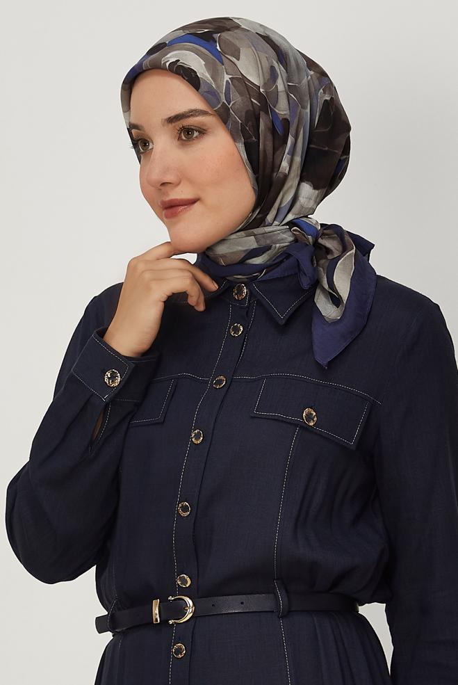 Hijab clothing NAVY BLUE ALVINA PATTERNED VISCOSE SCARF 8639 - ALVİNA