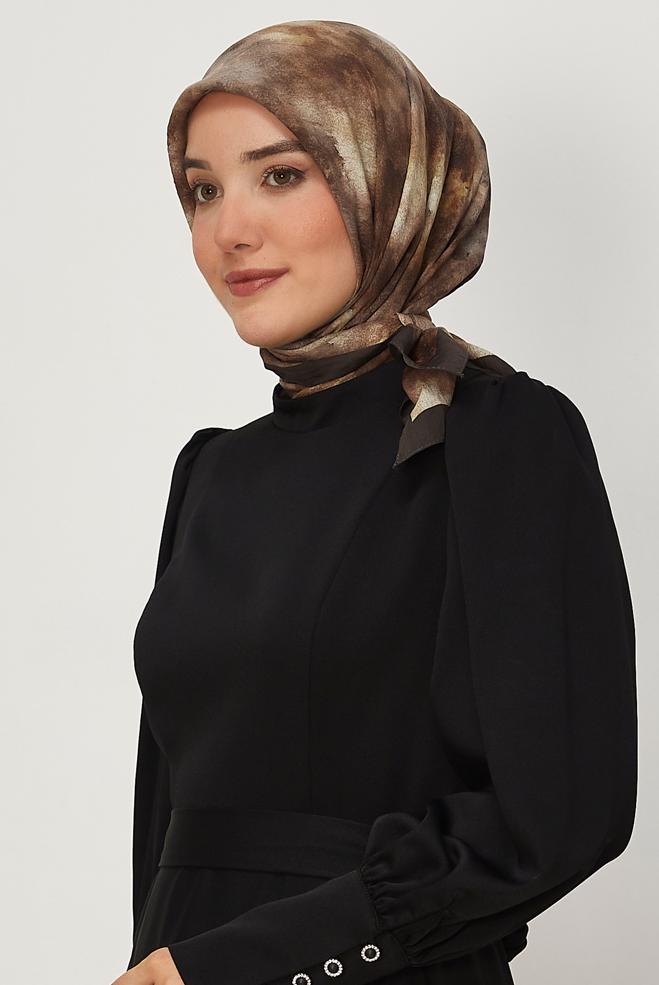 Tesettür giyim KAHVE ALVİNA DESENLİ VİSKON EŞARP 8640 - ALVİNA