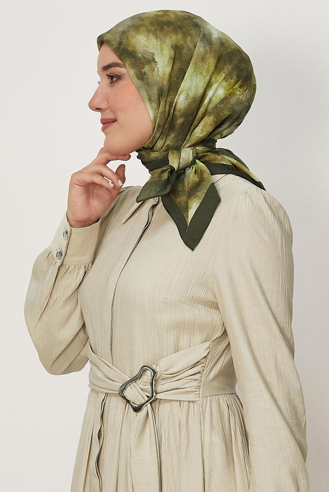 Tesettür giyim HAKİ ALVİNA DESENLİ VİSKON EŞARP 8640 - ALVİNA