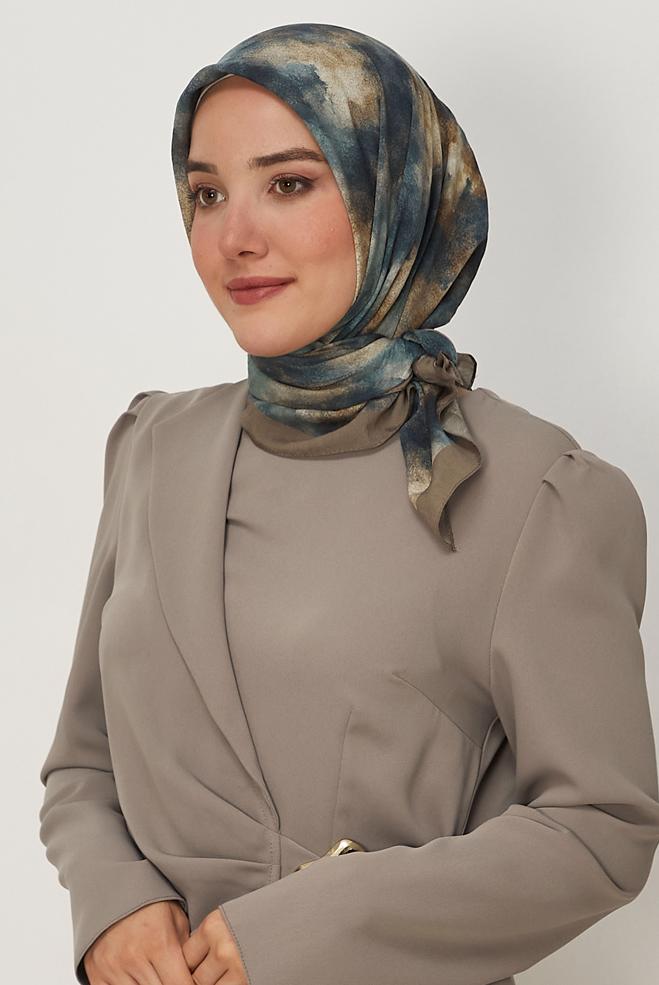 Tesettür giyim BEJ ALVİNA DESENLİ VİSKON EŞARP 8640 - ALVİNA