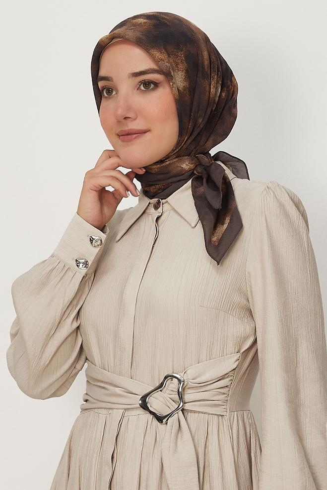 Tesettür giyim KAHVE ALVİNA DESENLİ VİSKON EŞARP 8640 - ALVİNA
