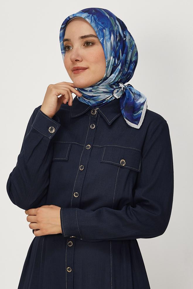 Vêtements hijab BLEU ALVINA ÉCHARPE NATURELLE À MOTIFS 8651 - ALVİNA