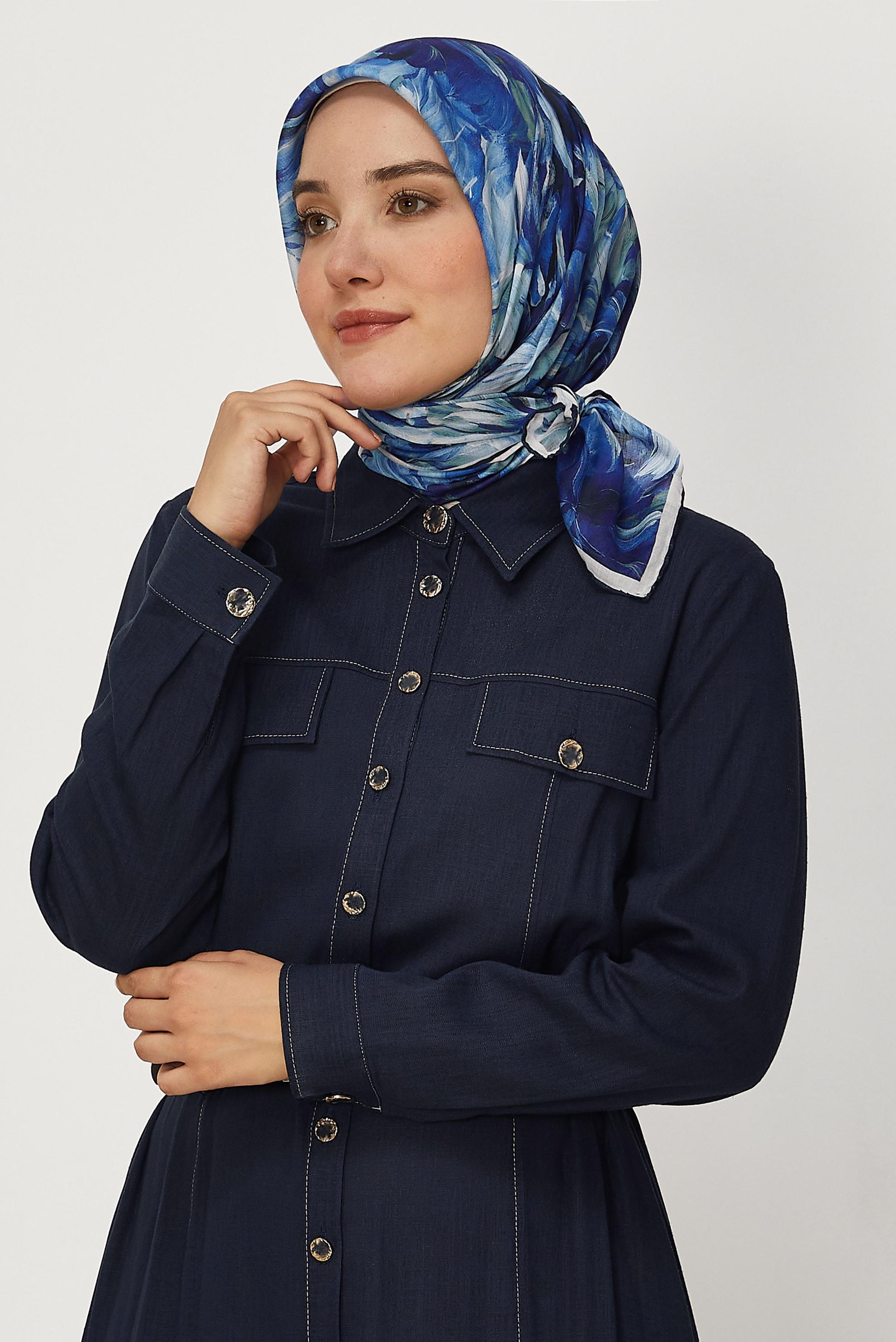 Vêtements hijab BLEU ALVINA ÉCHARPE NATURELLE À MOTIFS 8651