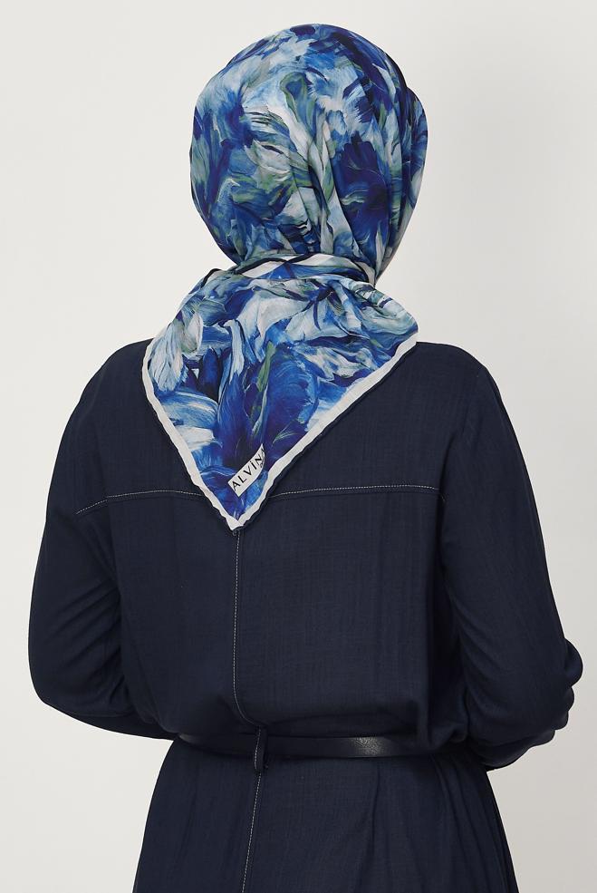 Vêtements hijab BLEU ALVINA ÉCHARPE NATURELLE À MOTIFS 8651 - ALVİNA