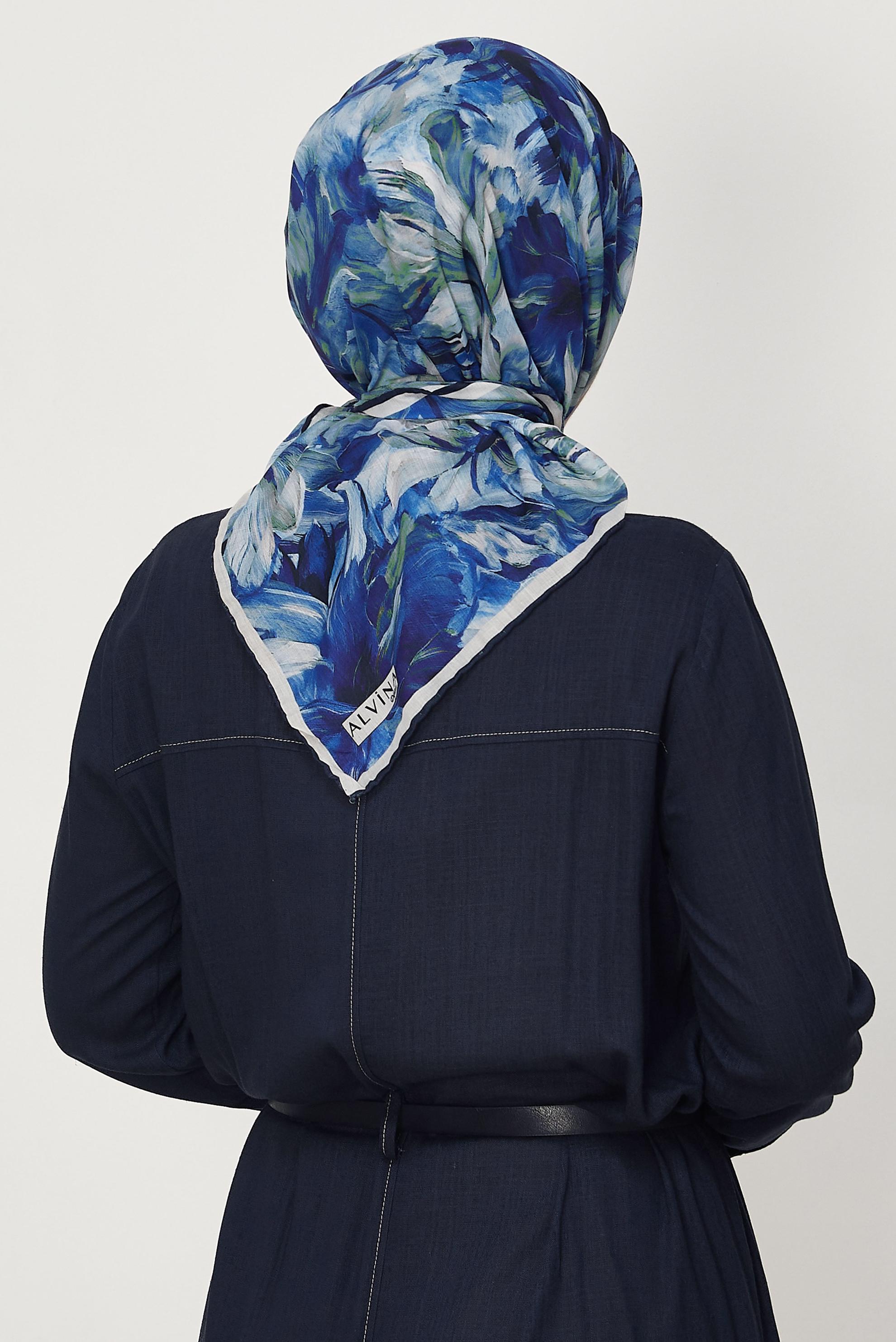 Vêtements hijab BLEU ALVINA ÉCHARPE NATURELLE À MOTIFS 8651
