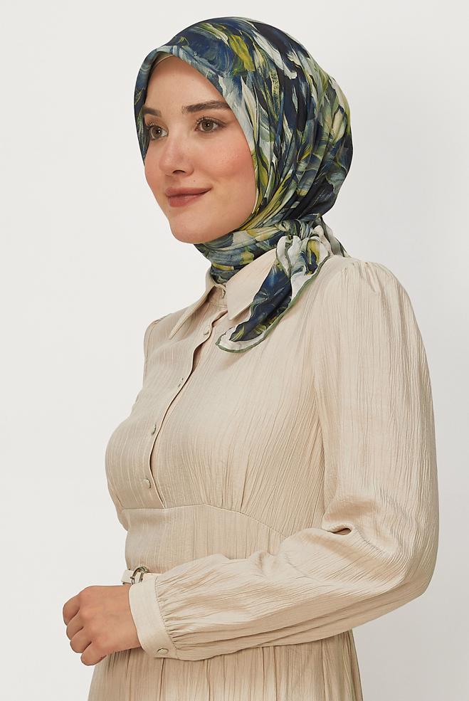 Vêtements hijab VERT ALVINA ÉCHARPE NATURELLE À MOTIFS 8651 - ALVİNA