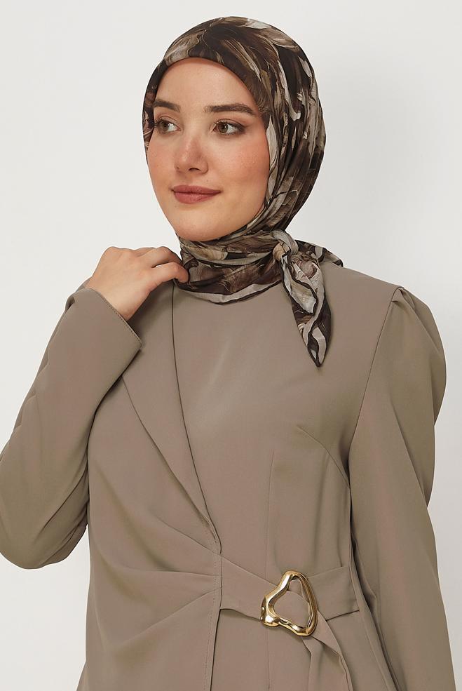 Vêtements hijab BRUN ALVINA ÉCHARPE NATURELLE À MOTIFS 8651 - ALVİNA