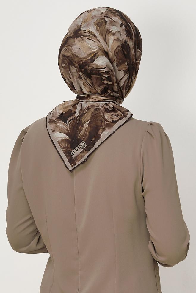 Vêtements hijab BRUN ALVINA ÉCHARPE NATURELLE À MOTIFS 8651 - ALVİNA